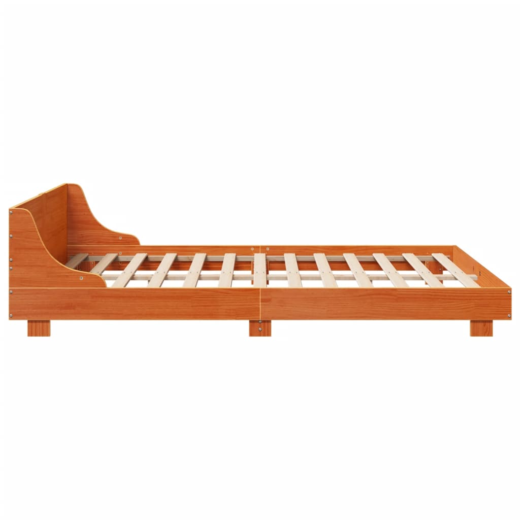 Cadre de lit sans matelas cire marron 140x190cm bois pin massif - XIOS