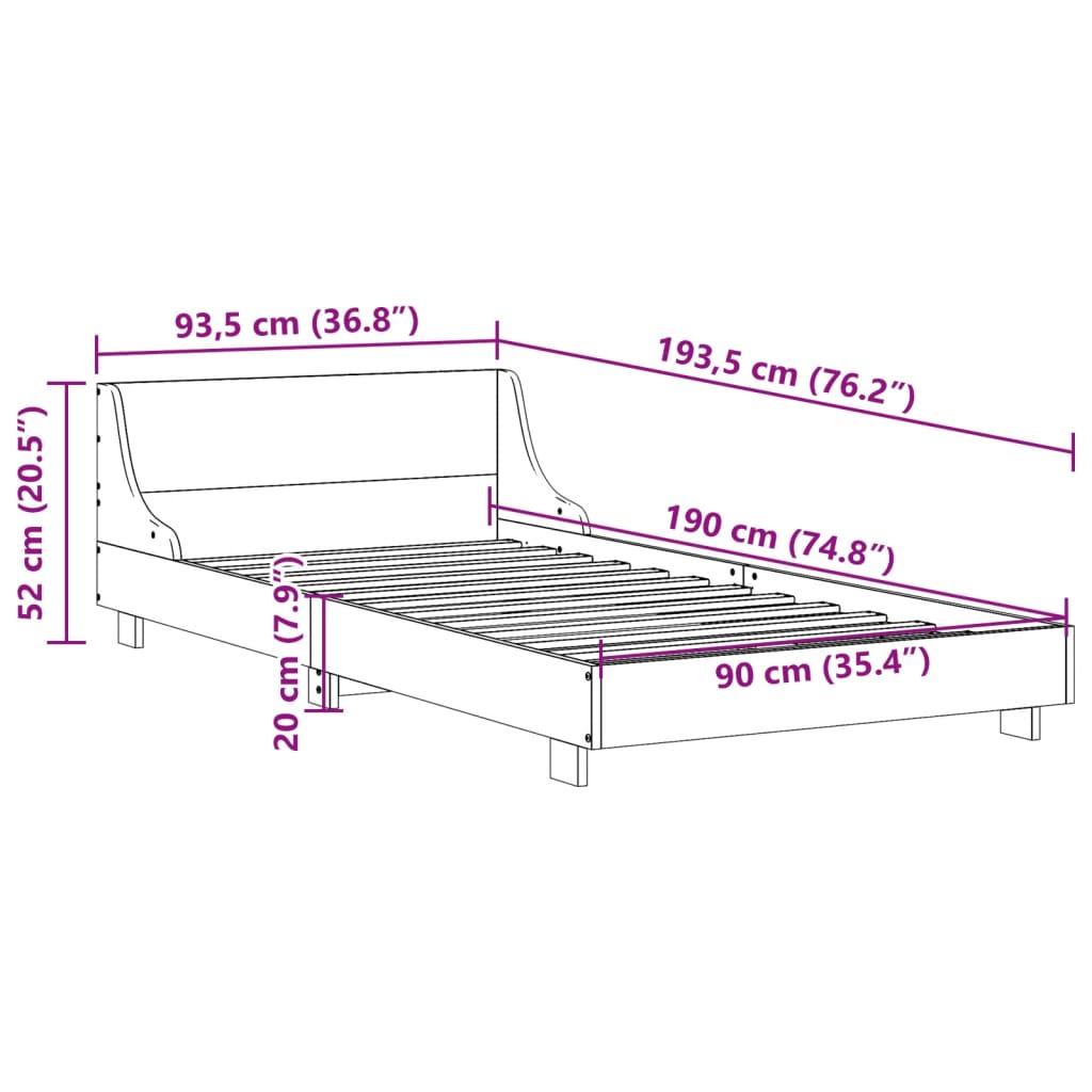 Cadre de lit sans matelas blanc 90x190 cm bois de pin massif - XIOS