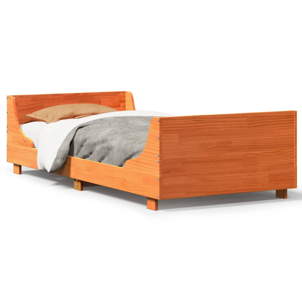 Cadre de lit sans matelas cire marron 90x200 cm bois pin massif - XIOS