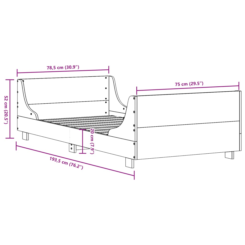 Cadre de lit sans matelas cire marron 75x190 cm bois pin massif - XIOS