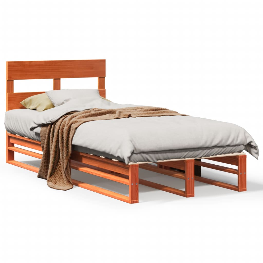 Cadre de lit sans matelas cire marron 100x200cm bois pin massif - XIOS