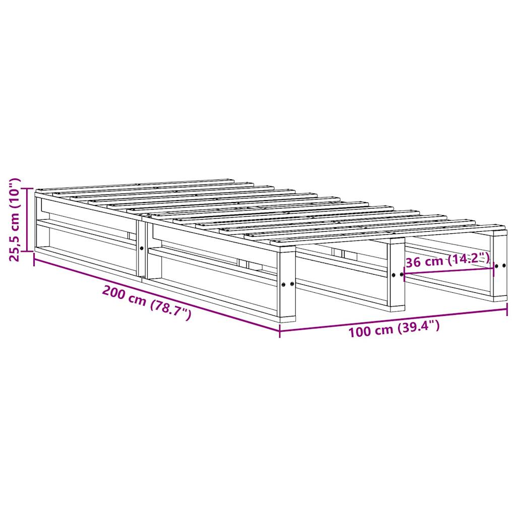 Cadre de lit sans matelas cire marron 100x200cm bois pin massif - XIOS