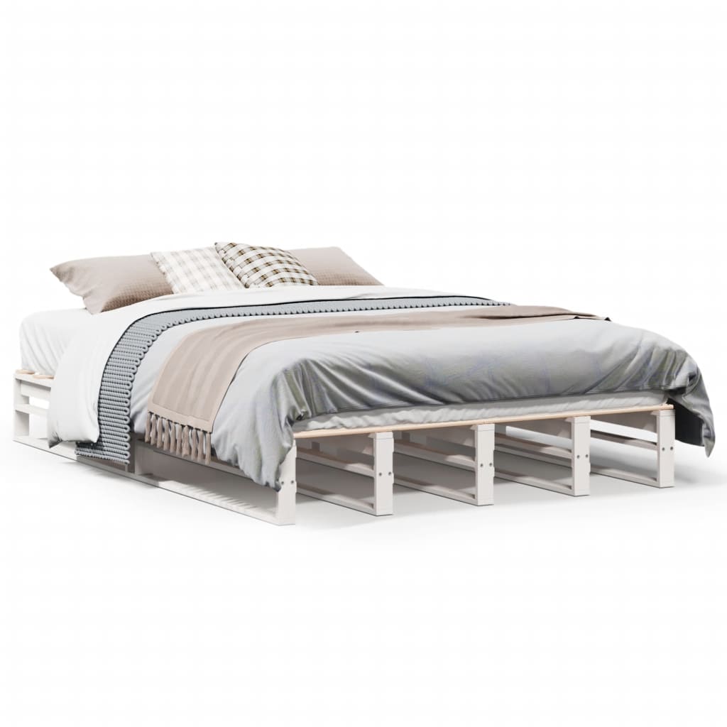 Cadre de lit sans matelas blanc 140x200 cm bois de pin massif - XIOS