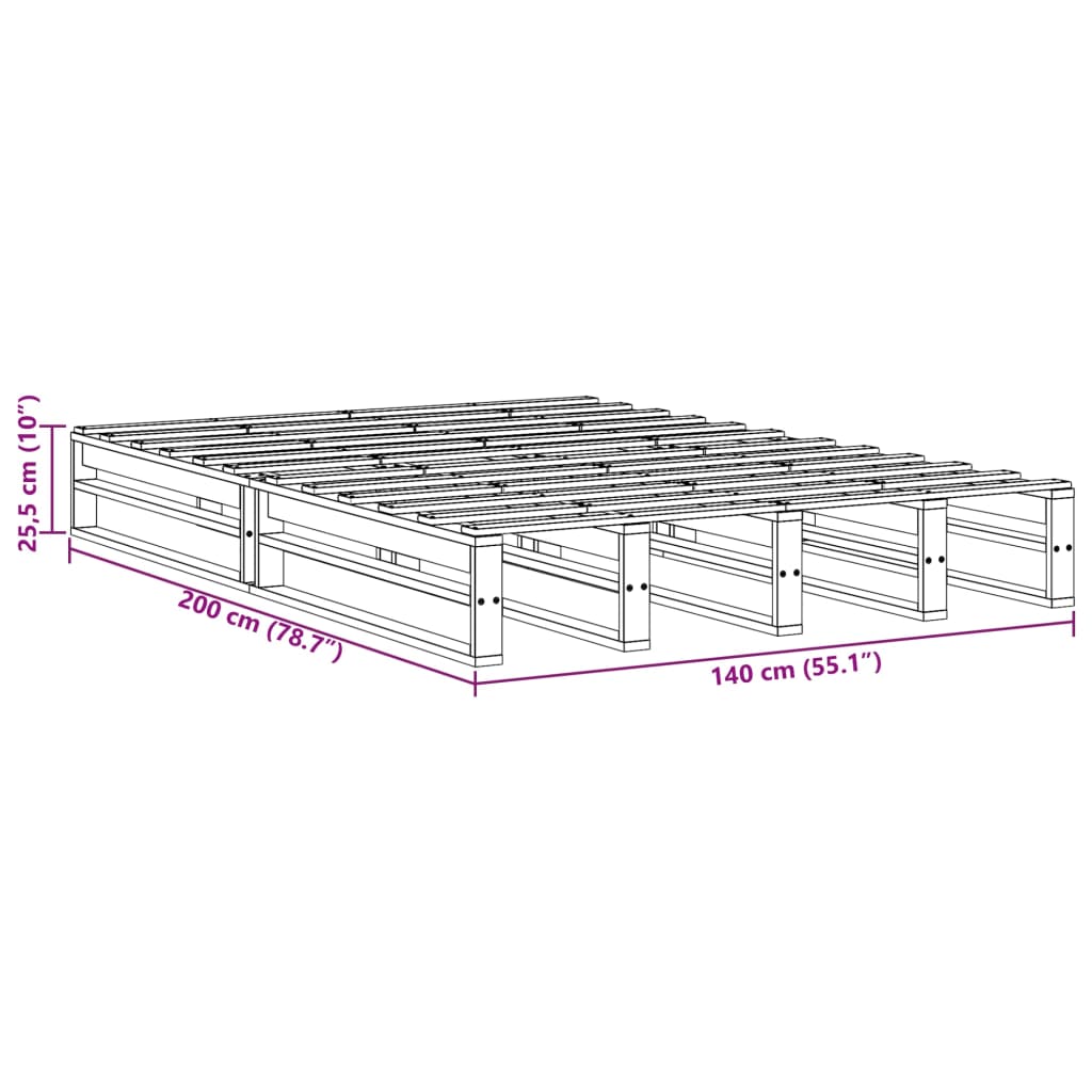 Cadre de lit sans matelas cire marron 140x200cm bois pin massif - XIOS