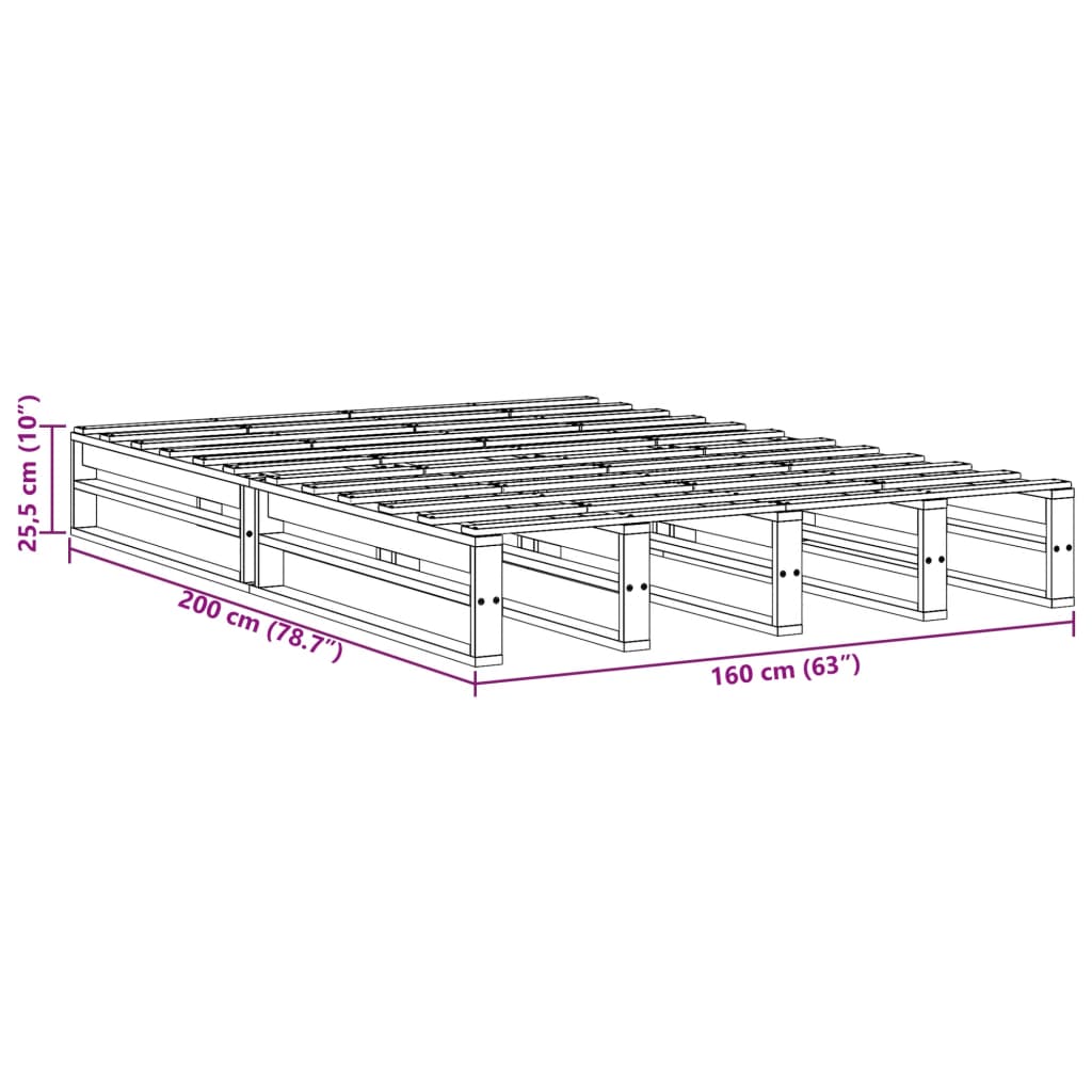 Cadre de lit sans matelas 160x200 cm bois massif de pin - XIOS