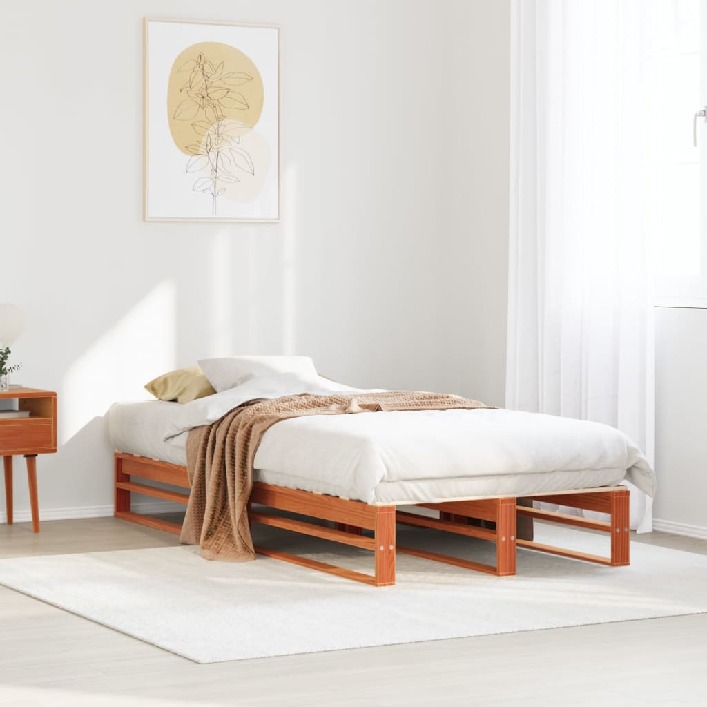 Cadre de lit sans matelas cire marron 75x190 cm bois pin massif - XIOS