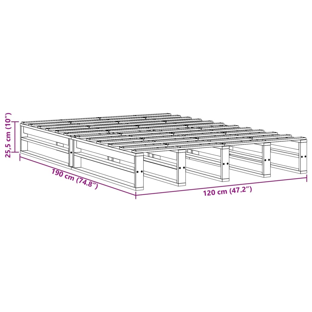 Cadre de lit sans matelas cire marron 120x190cm bois pin massif - XIOS