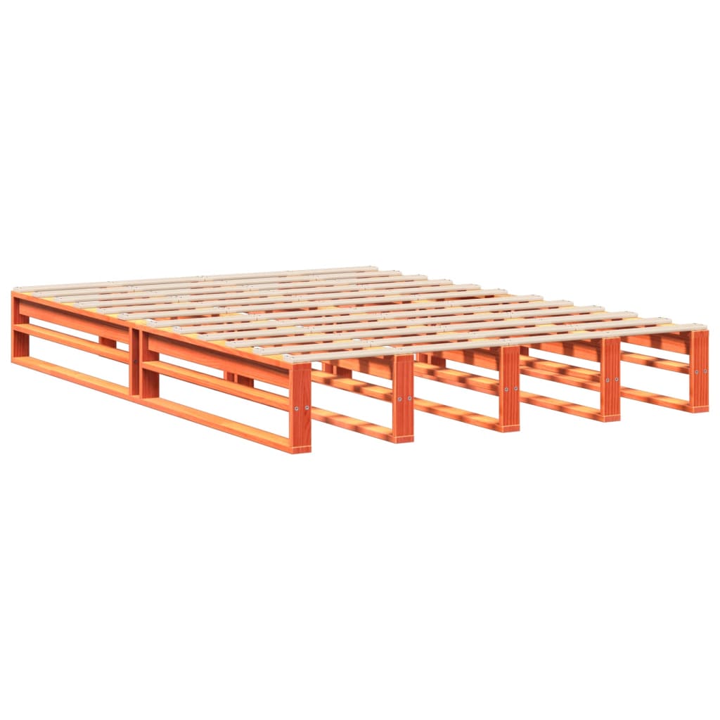 Cadre de lit sans matelas cire marron 135x190cm bois pin massif - XIOS