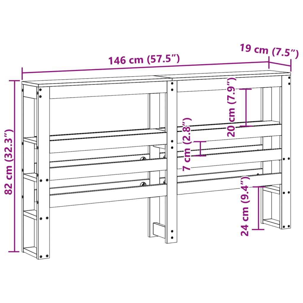 Tête de lit avec étagères blanc 140 cm bois massif de pin