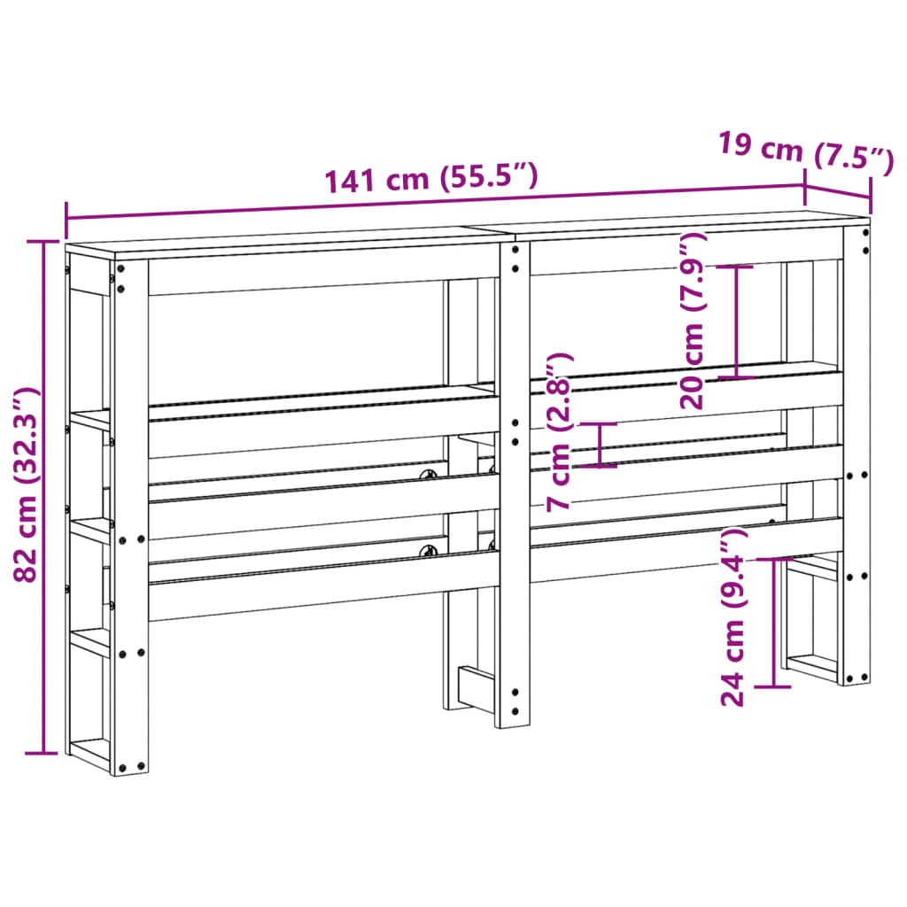 Tête de lit avec étagères marron cire 135 cm bois massif de pin - XIOS