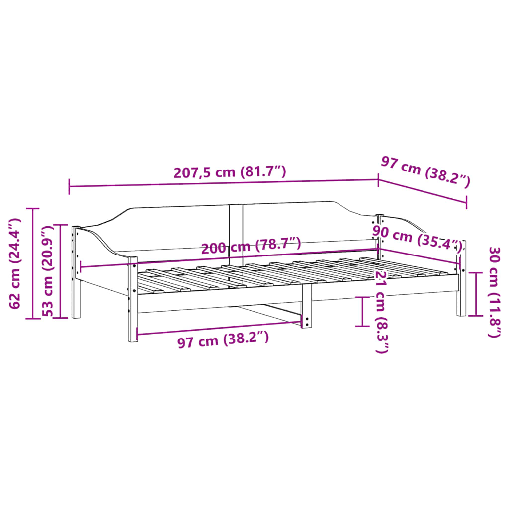 Cadre de lit sans matelas cire marron 90x200 cm bois pin massif - XIOS