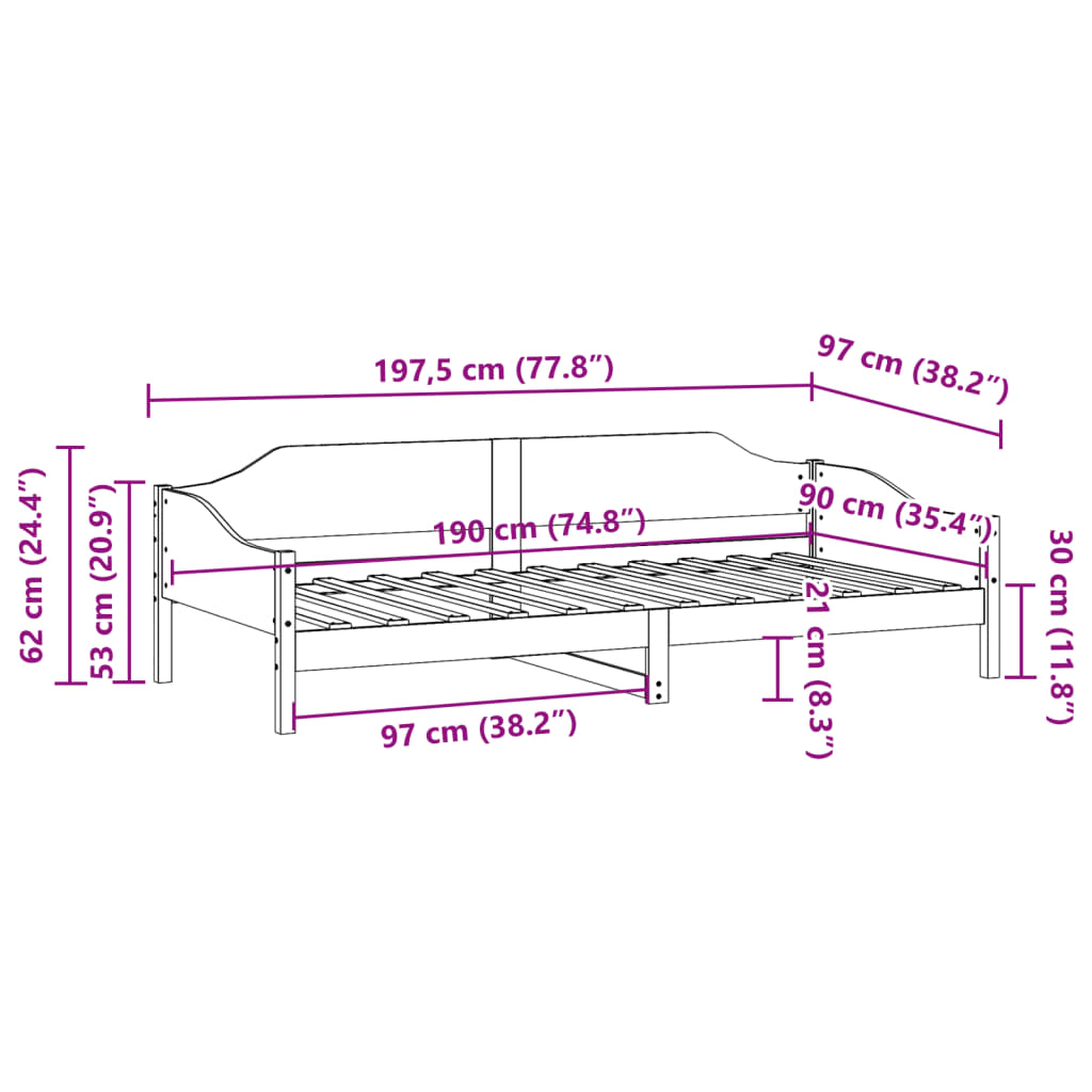 Cadre de lit sans matelas cire marron 90x190 cm bois pin massif - XIOS