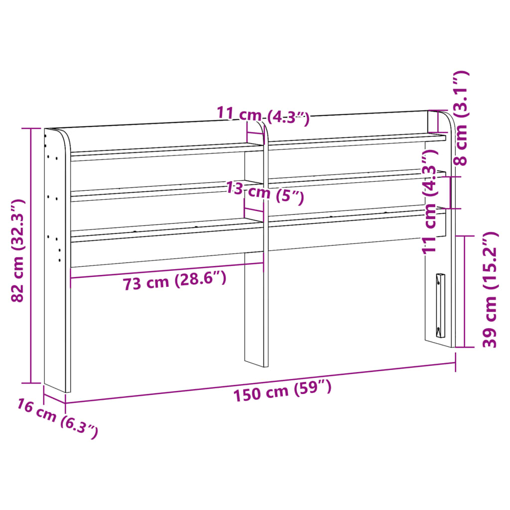 Tête de lit avec étagères marron cire 140 cm bois massif de pin - XIOS