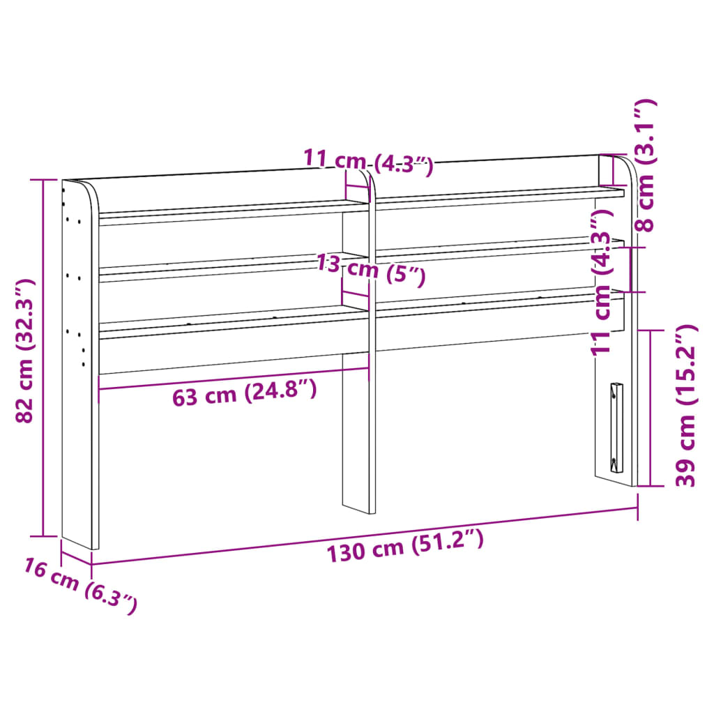 Tête de lit avec étagères marron cire 120 cm bois massif de pin - XIOS