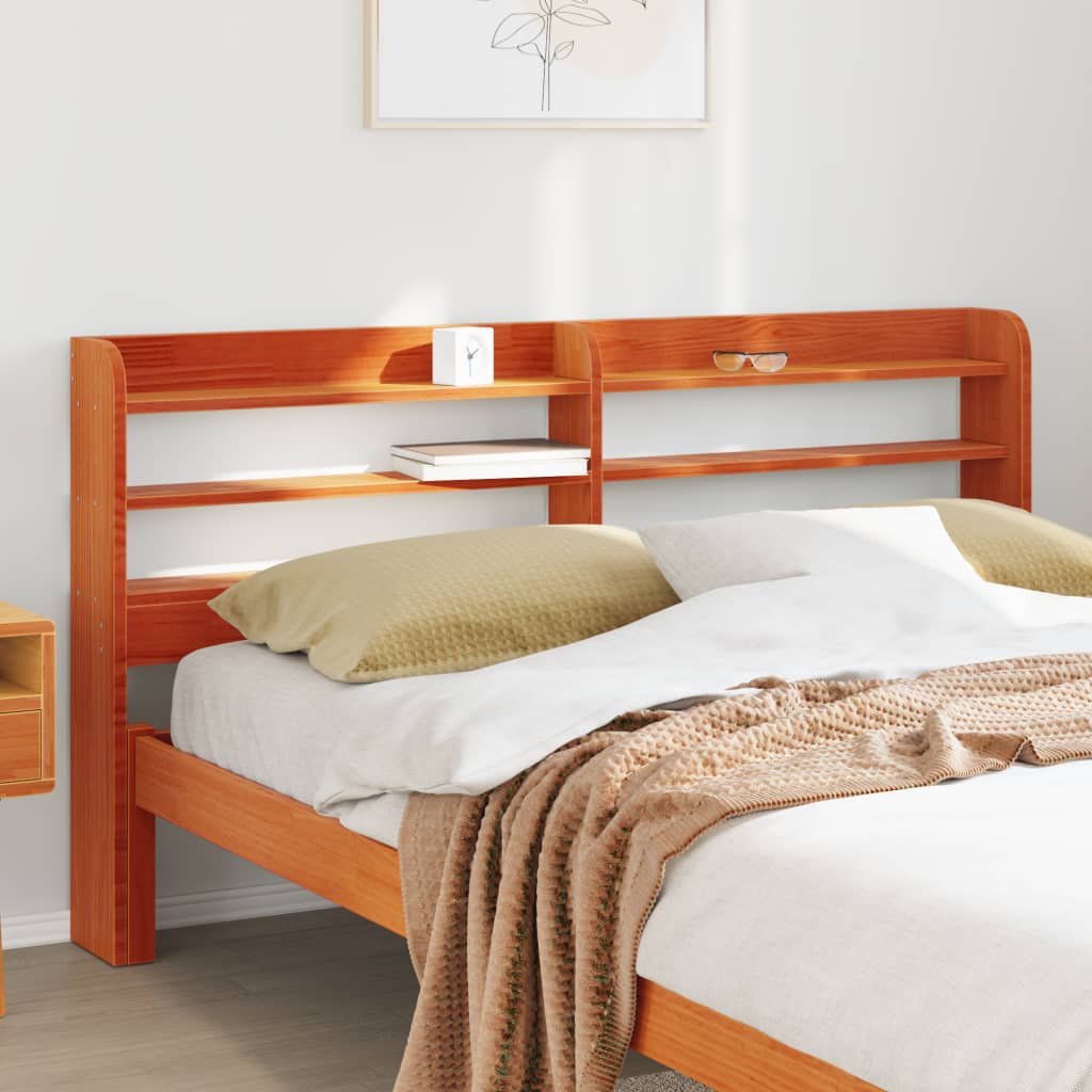 Tête de lit avec étagères marron cire 120 cm bois massif de pin - XIOS