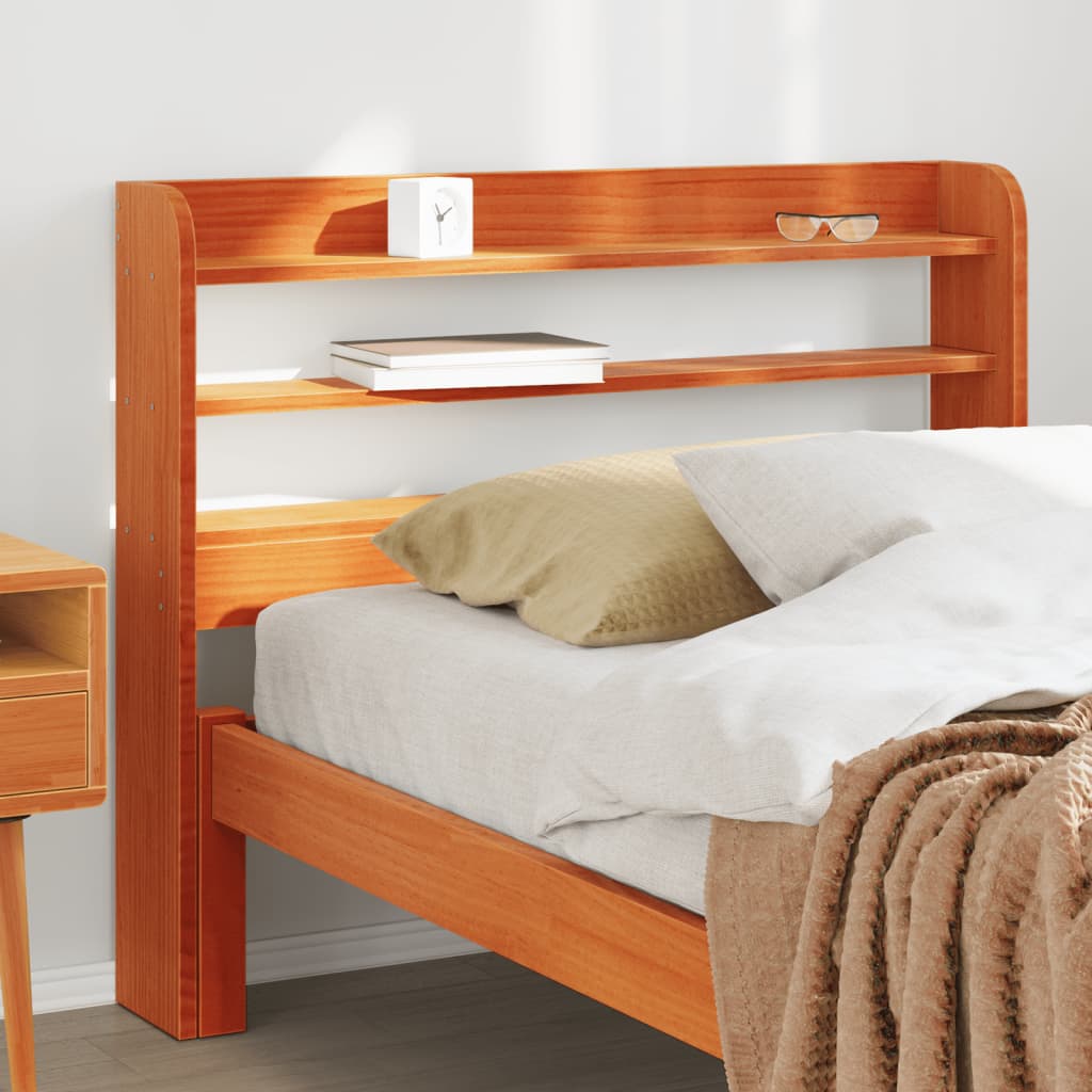 Tête de lit avec étagères marron cire 100 cm bois massif de pin - XIOS