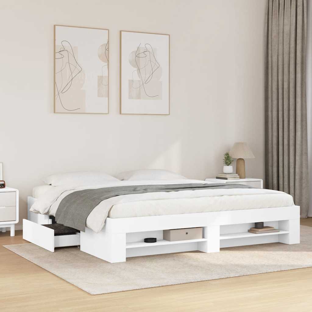 Cadre de lit sans matelas blanc 200x200 cm bois d'ingénierie - XIOS