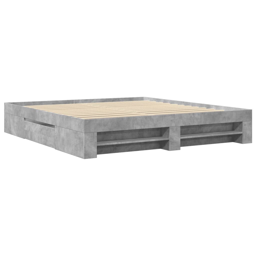 Cadre de lit sans matelas gris béton 200x200 cm bois ingénierie - XIOS