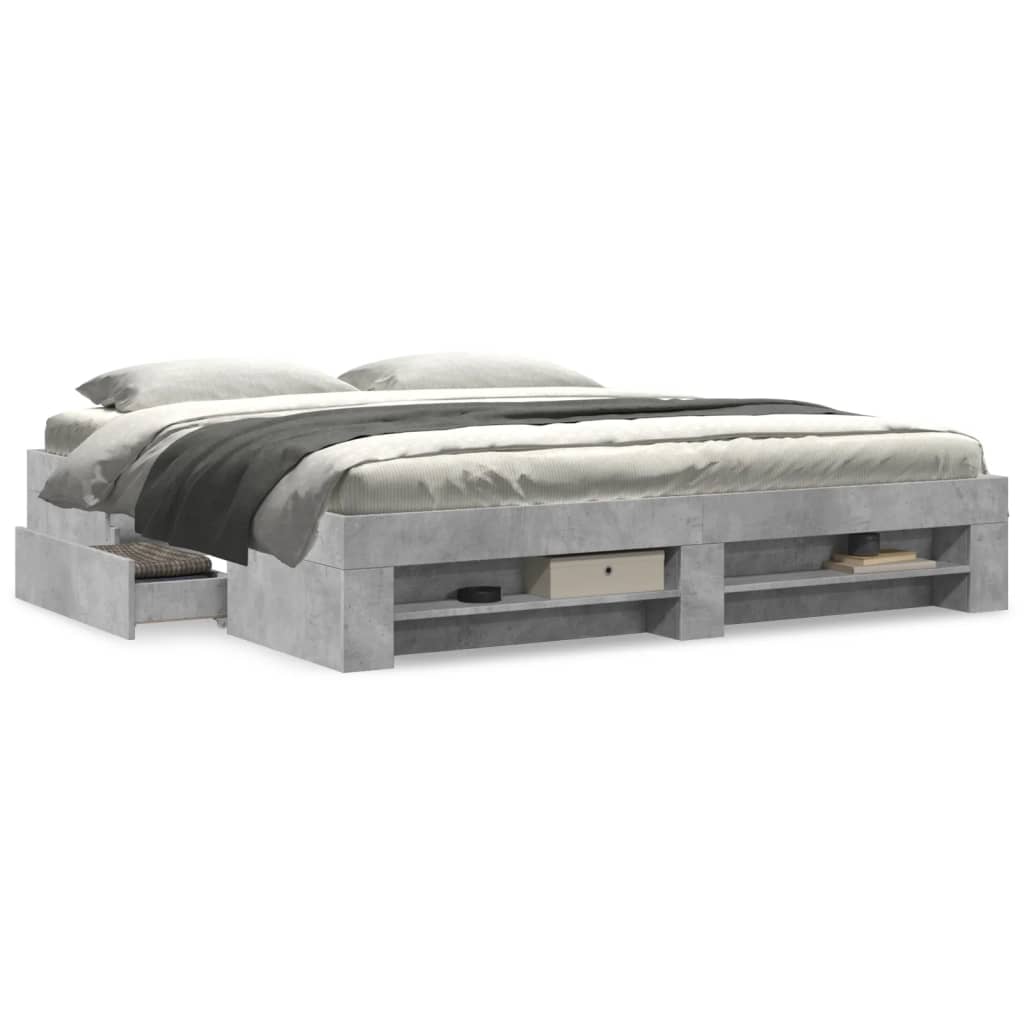 Cadre de lit sans matelas gris béton 200x200 cm bois ingénierie - XIOS