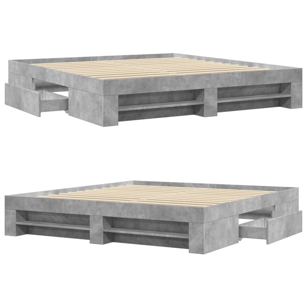 Cadre de lit sans matelas gris béton 200x200 cm bois ingénierie - XIOS