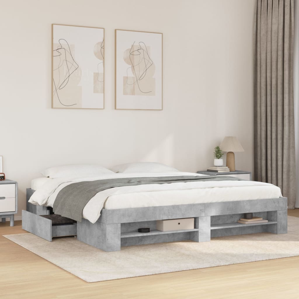 Cadre de lit sans matelas gris béton 200x200 cm bois ingénierie - XIOS