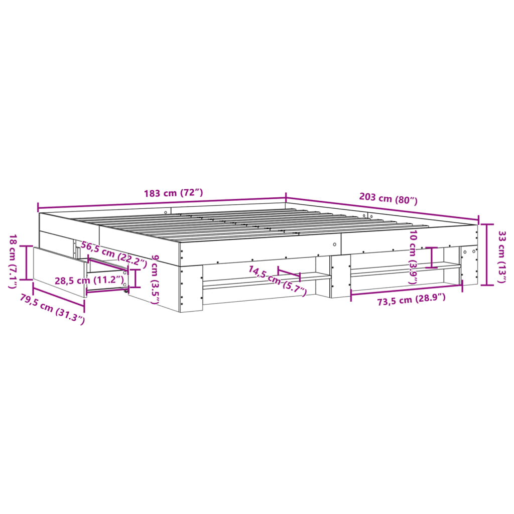 Cadre de lit sans matelas sonoma gris 180x200 cm - XIOS