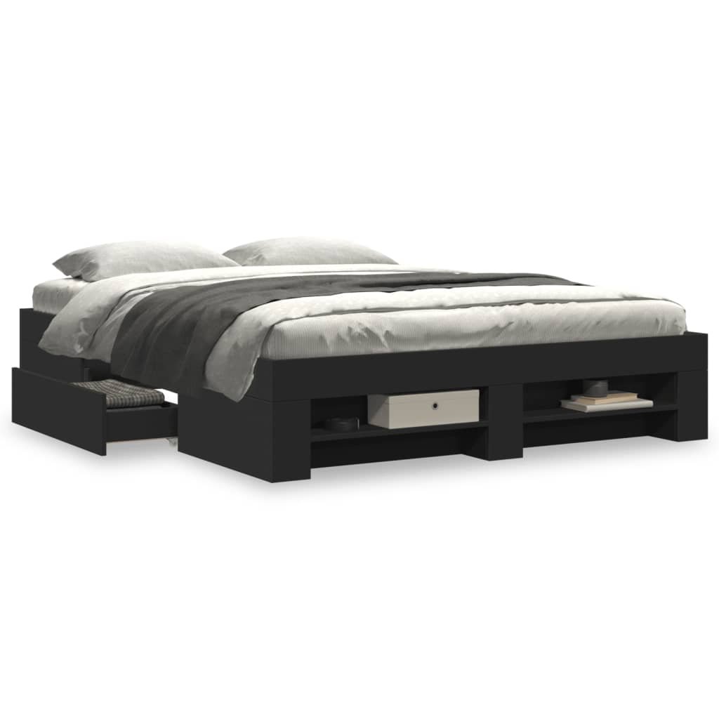 Cadre de lit sans matelas noir 150x200 cm bois d'ingénierie - XIOS