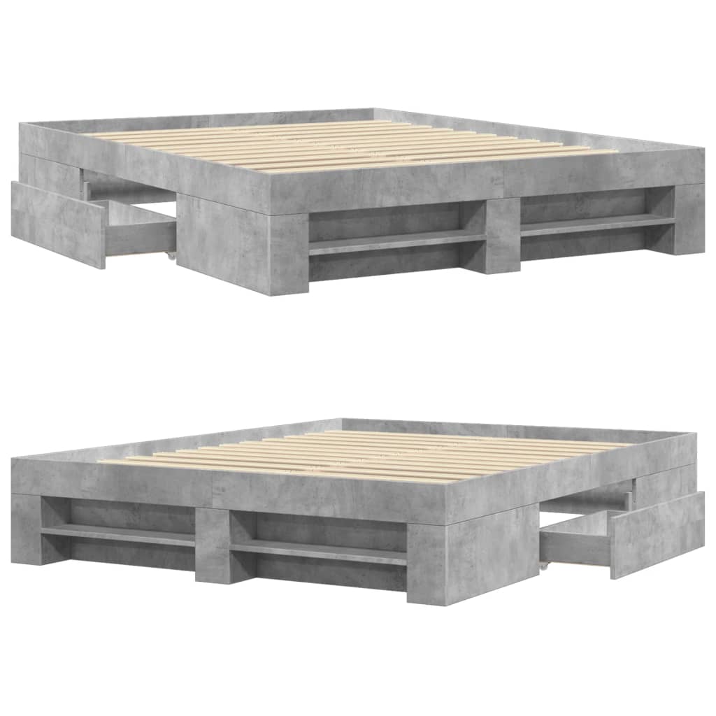 Cadre de lit sans matelas gris béton 150x200 cm bois ingénierie - XIOS