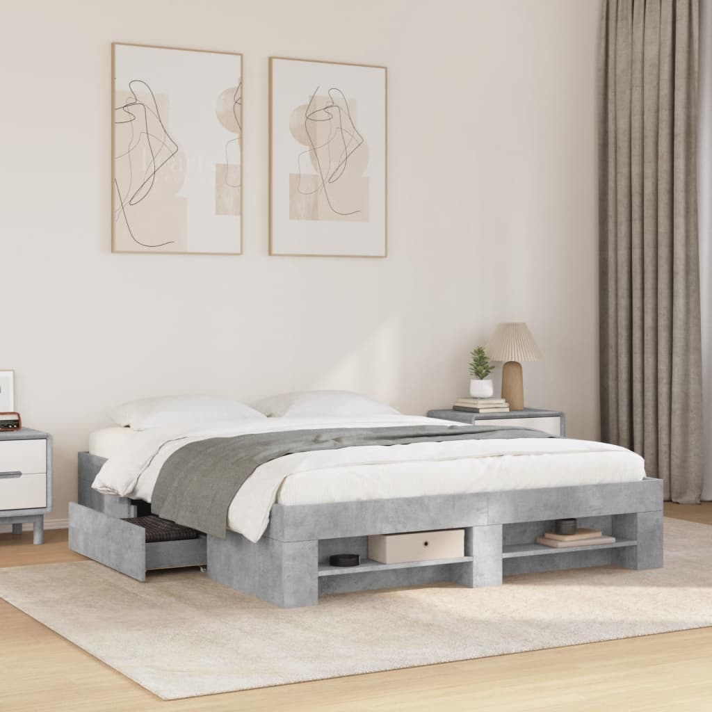 Cadre de lit sans matelas gris béton 150x200 cm bois ingénierie - XIOS