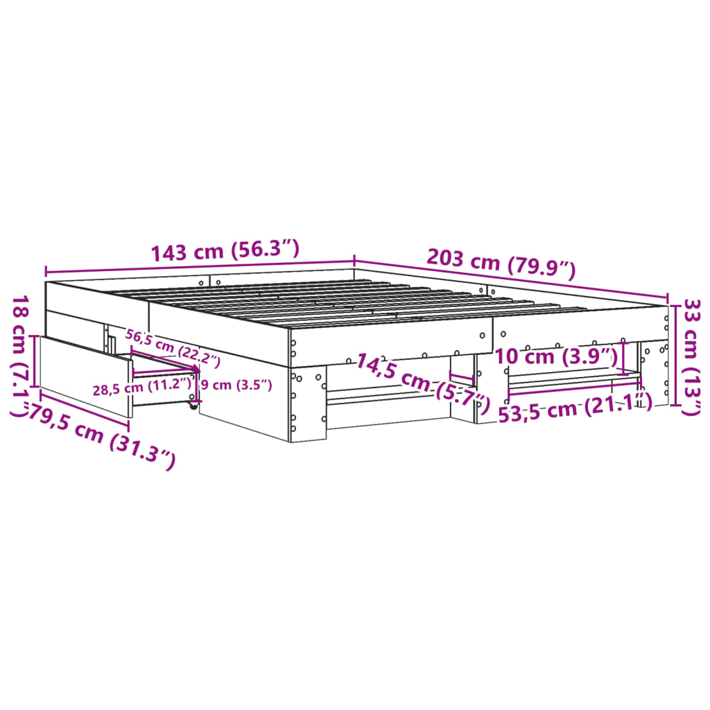 Cadre de lit sans matelas gris béton 140x200 cm bois ingénierie - XIOS
