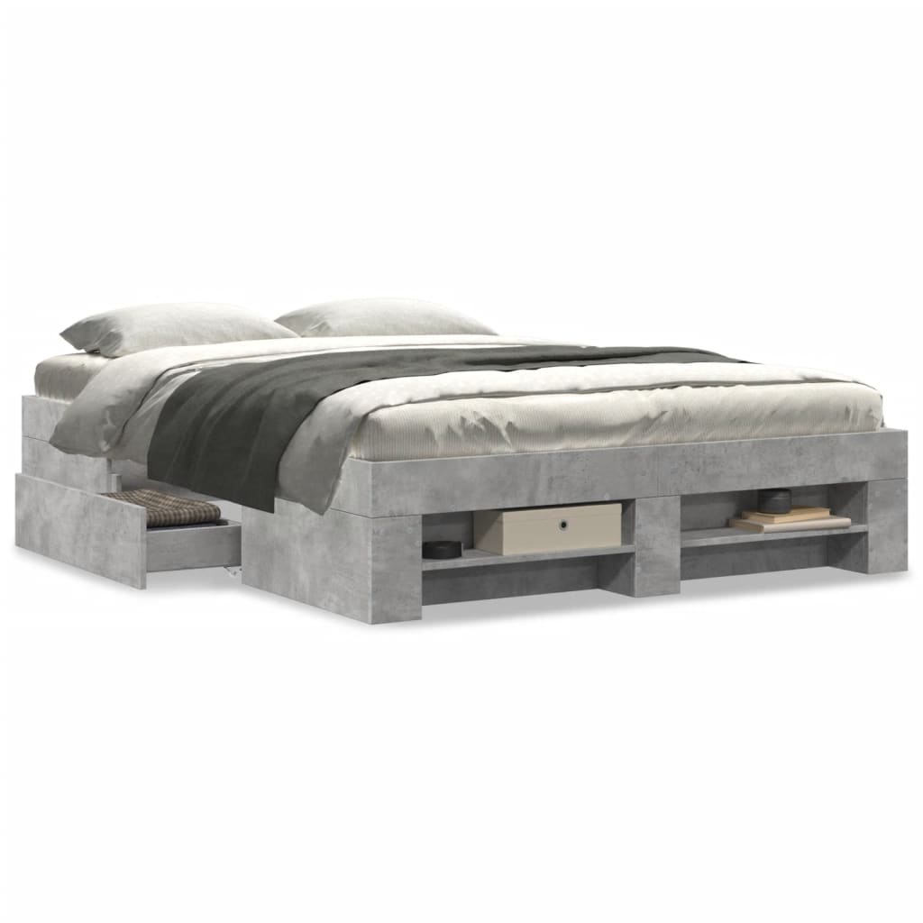 Cadre de lit sans matelas gris béton 120x200 cm bois ingénierie - XIOS