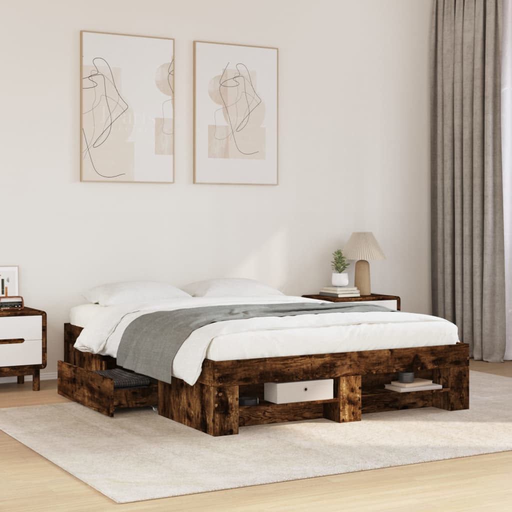 Cadre de lit sans matelas chêne fumé 120x200 cm bois ingénierie - XIOS