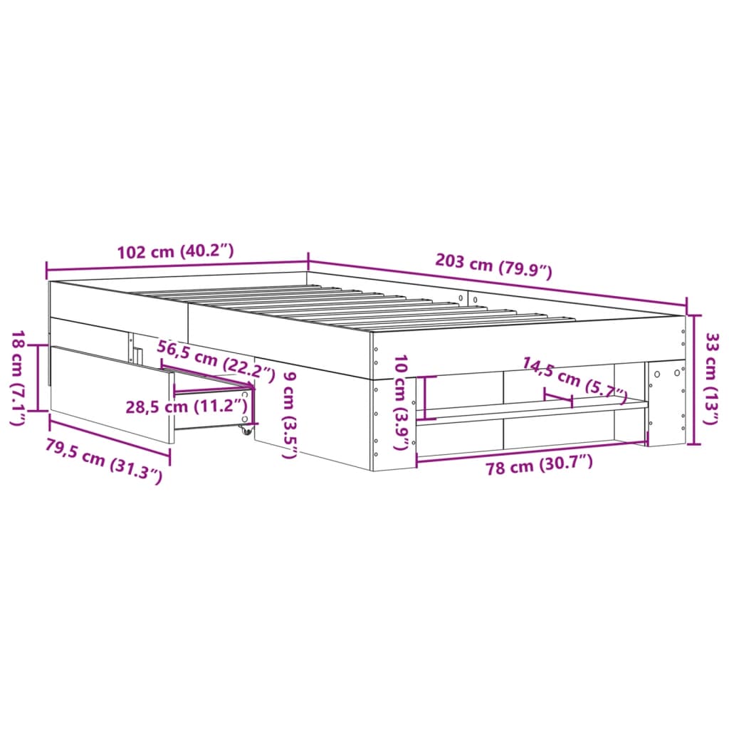 Cadre de lit sans matelas chêne fumé 100x200 cm bois ingénierie - XIOS