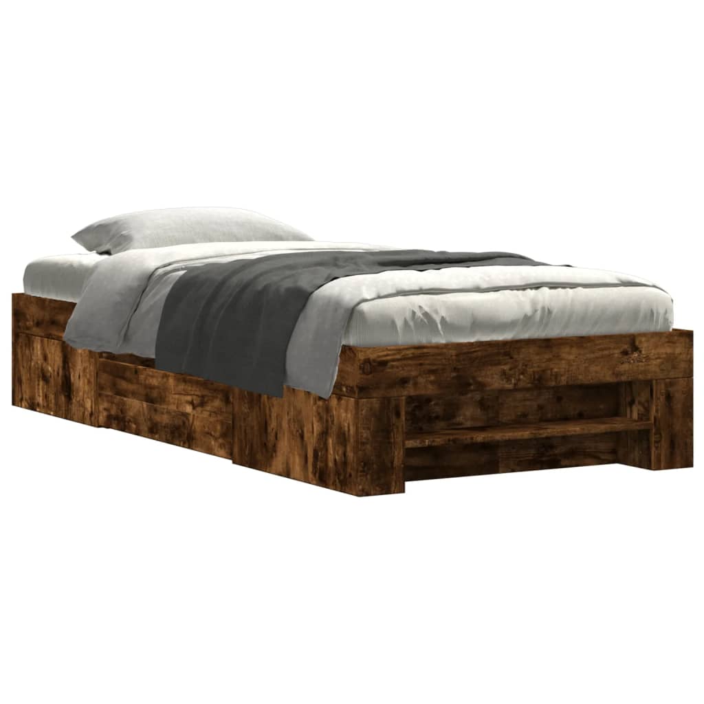 Cadre de lit sans matelas chêne fumé 90x200cm bois d'ingénierie - XIOS