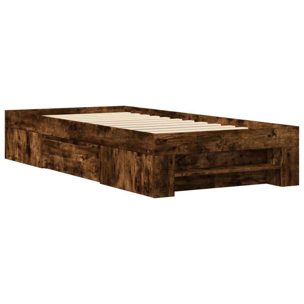 Cadre de lit sans matelas chêne fumé 90x200cm bois d'ingénierie - XIOS