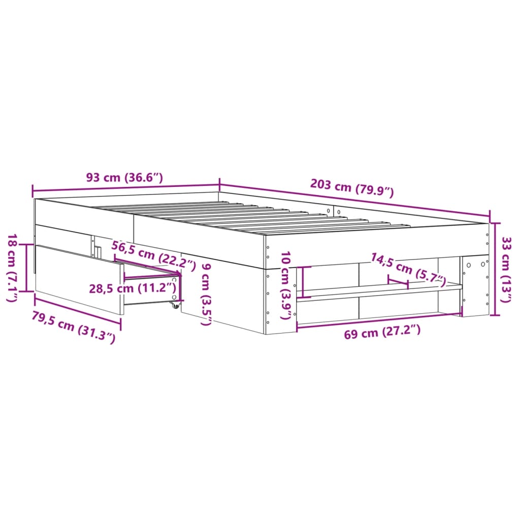 Cadre de lit sans matelas sonoma gris 90x200 cm - XIOS