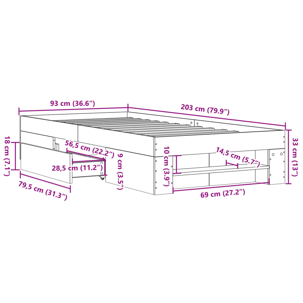 Cadre de lit sans matelas chêne marron 90x200cm bois ingénierie - XIOS