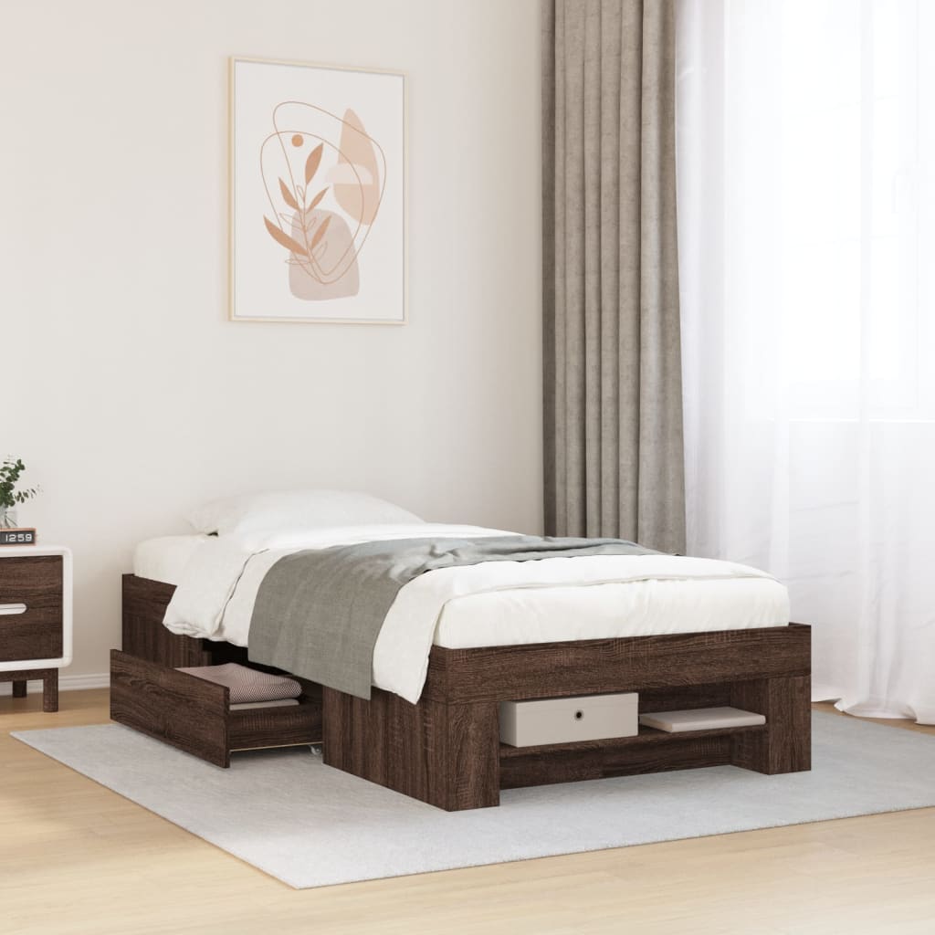 Cadre de lit sans matelas chêne marron 90x200cm bois ingénierie - XIOS