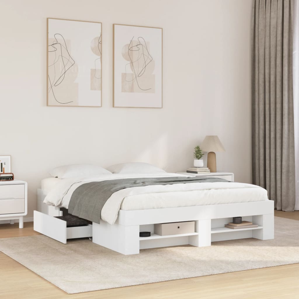 Cadre de lit sans matelas blanc 140x190 cm bois d'ingénierie - XIOS