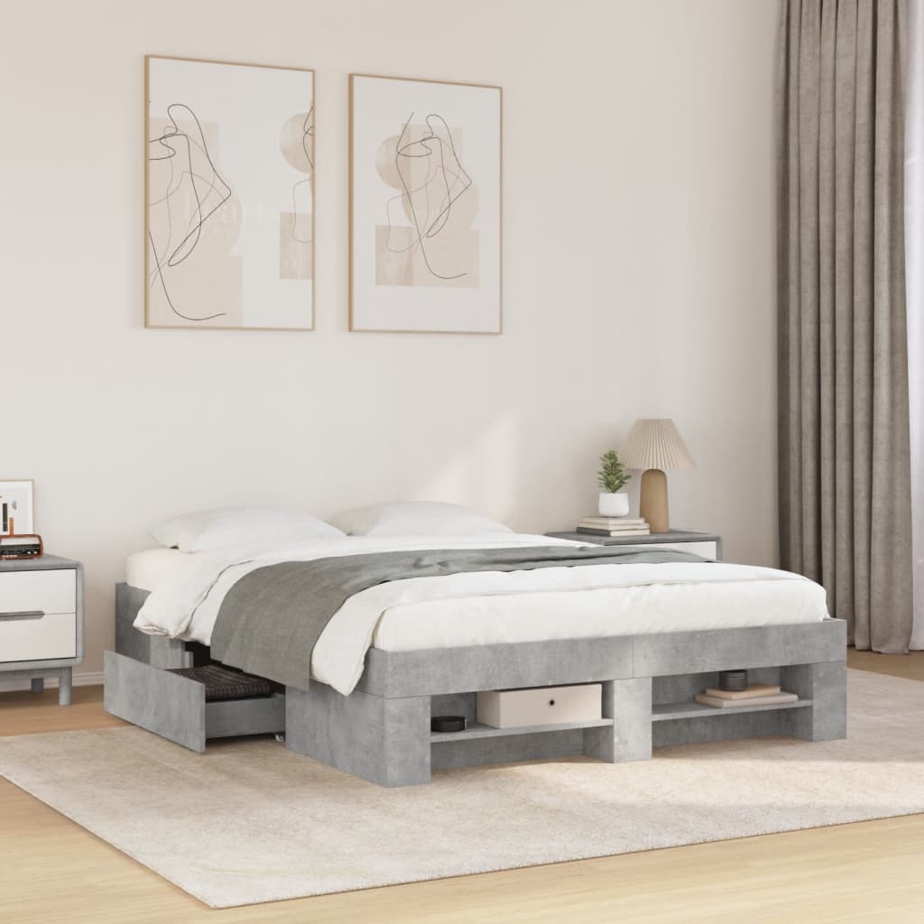 Cadre de lit sans matelas gris béton 140x190 cm bois ingénierie - XIOS