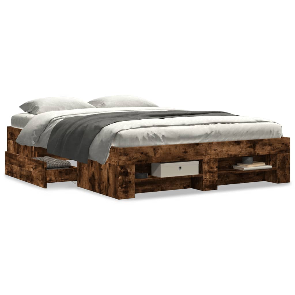 Cadre de lit sans matelas chêne fumé 140x190 cm bois ingénierie - XIOS