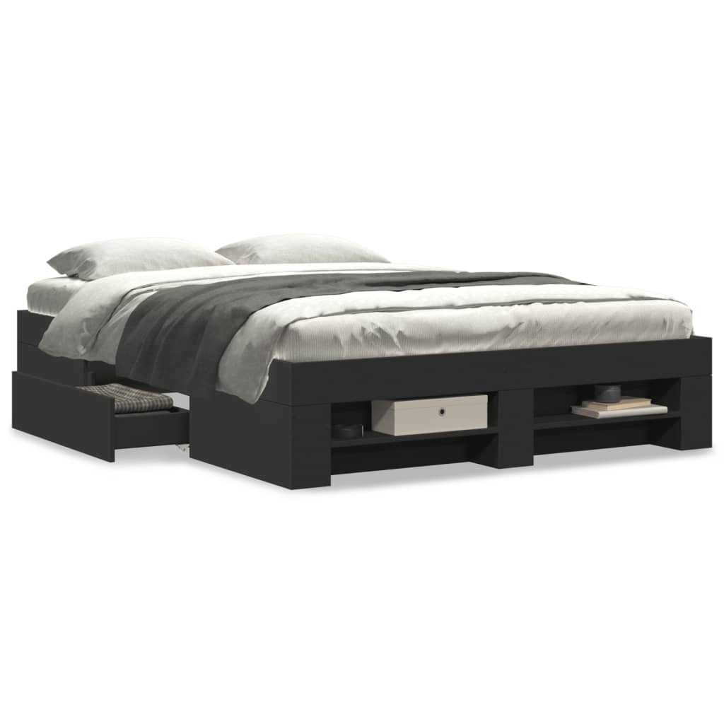 Cadre de lit sans matelas noir 135x190 cm bois d'ingénierie - XIOS