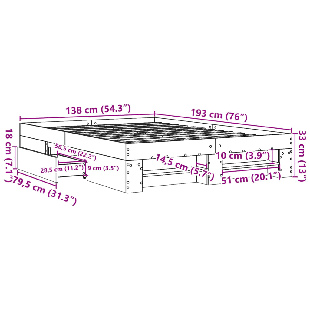 Cadre de lit sans matelas noir 135x190 cm bois d'ingénierie - XIOS