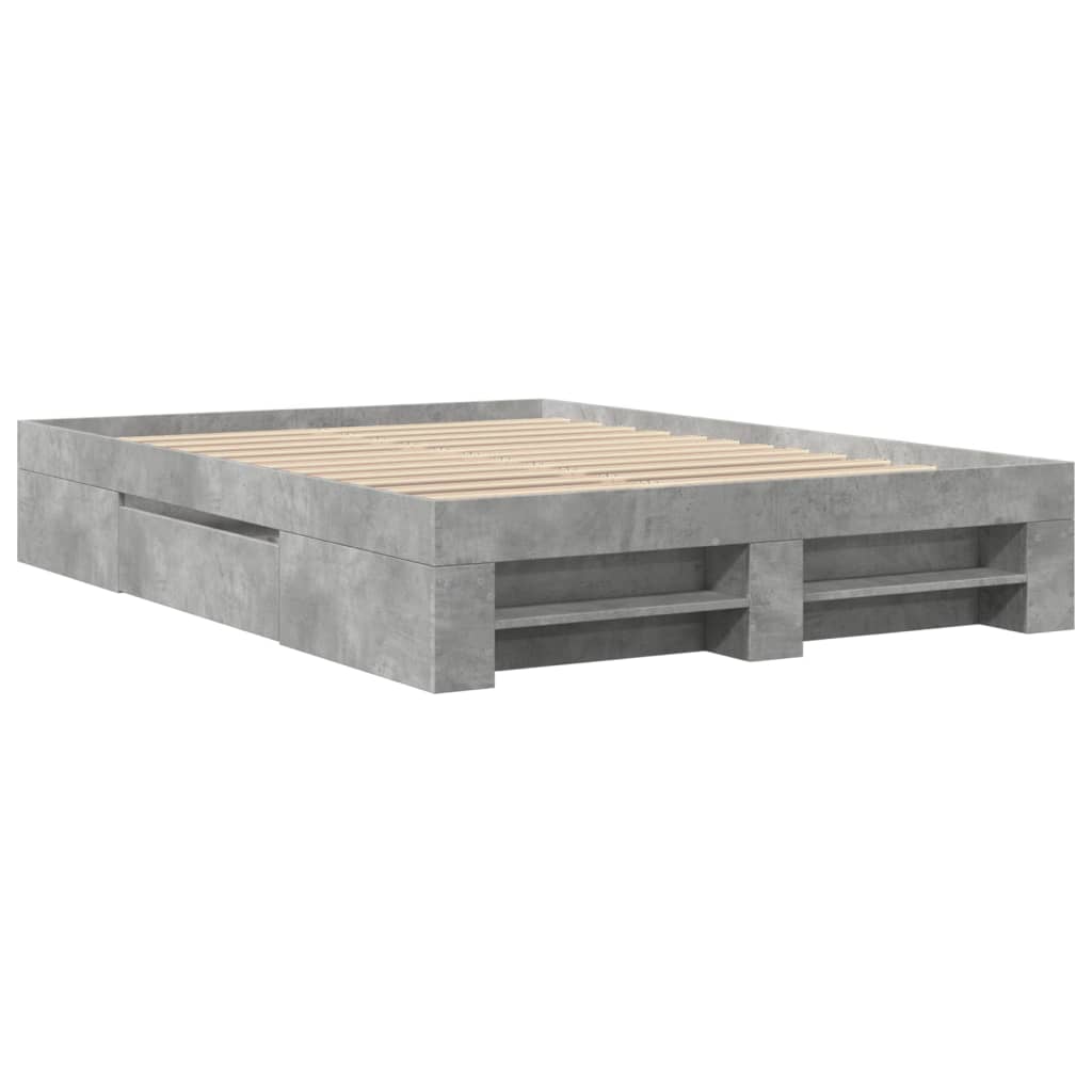 Cadre de lit sans matelas gris béton 135x190 cm bois ingénierie - XIOS
