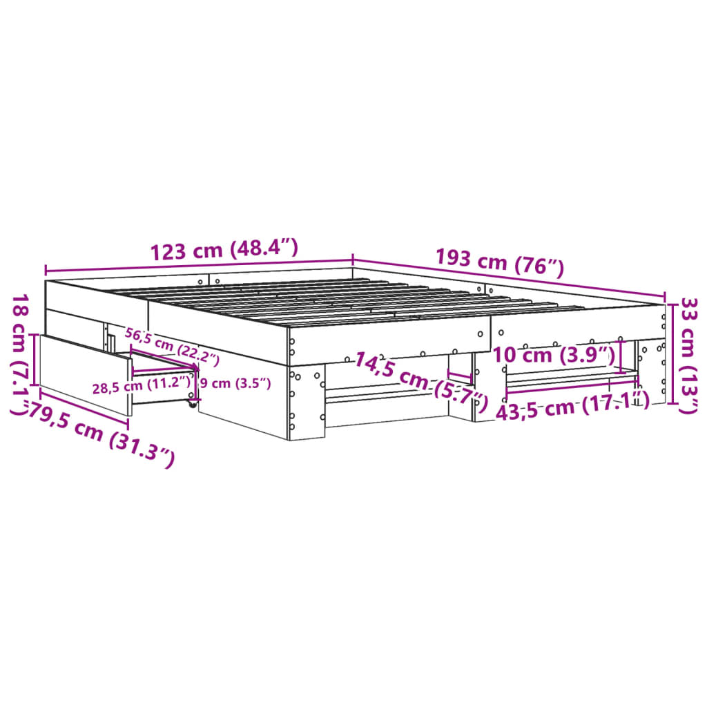 Cadre de lit sans matelas sonoma gris 120x190 cm - XIOS