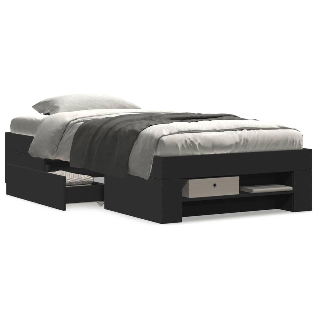 Cadre de lit sans matelas noir 90x190 cm bois ingénierie - XIOS