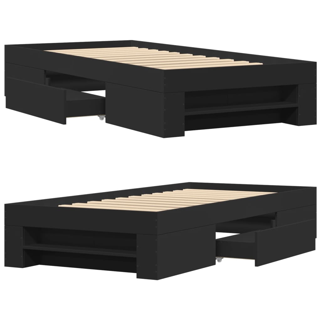 Cadre de lit sans matelas noir 90x190 cm bois ingénierie - XIOS