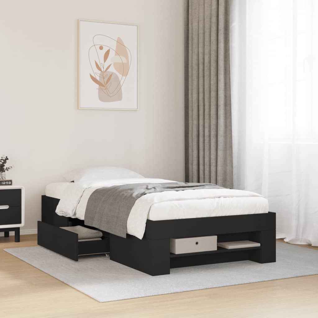 Cadre de lit sans matelas noir 90x190 cm bois ingénierie - XIOS