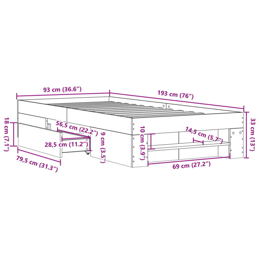 Cadre de lit sans matelas chêne sonoma 90x190 cm - XIOS