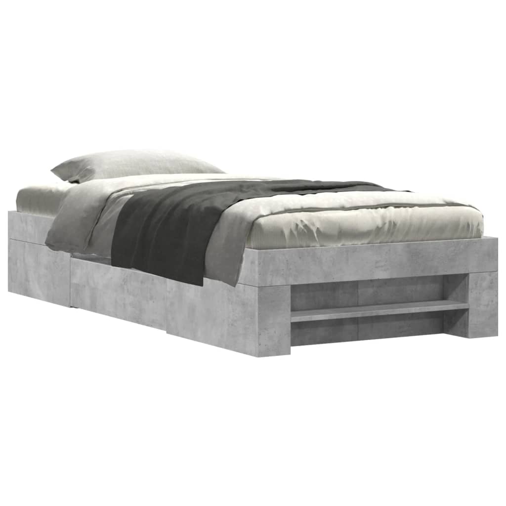 Cadre de lit sans matelas gris béton 90x190cm bois d'ingénierie - XIOS